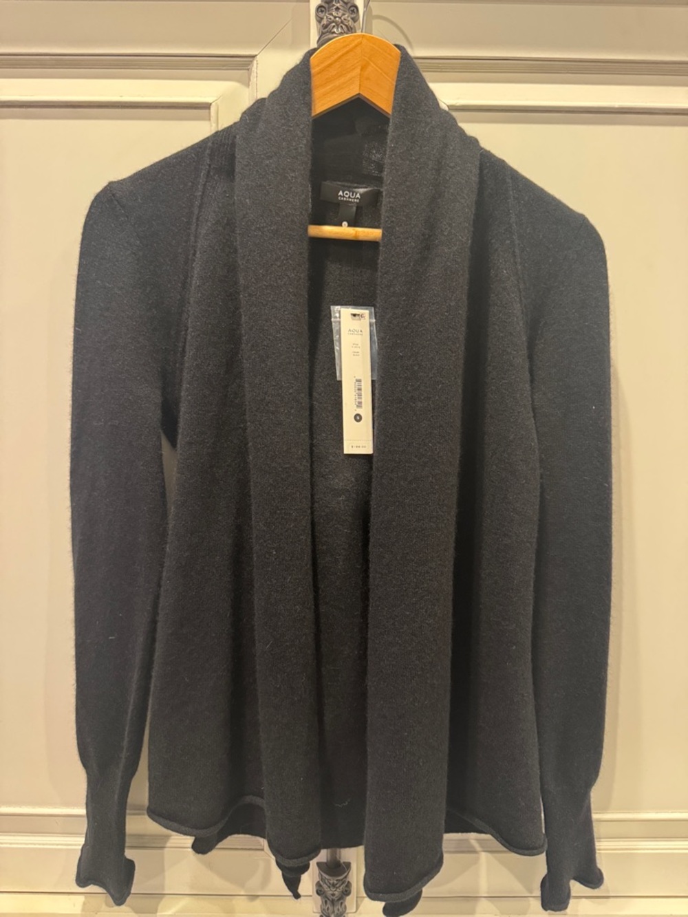 Aqua Black Shawl-Collar Open Cardigan
